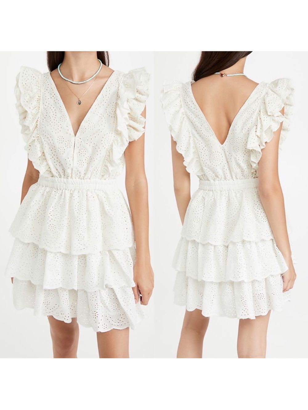 Love the Label Cream Eyelet Ruffle Tiered Mini Dress Size XS Cottagecore Boho